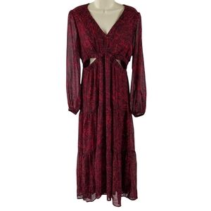 Sophia Vergara Elegant Long Sleeve Cut Out Burgundy Dress